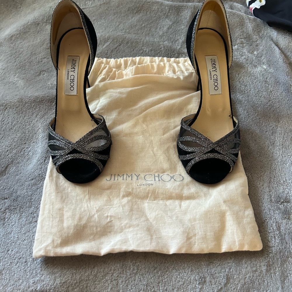 Jimmy Choo Glittering Black and Silver Heels